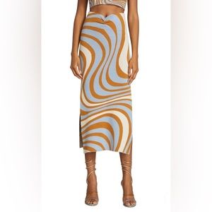 RHODE Ettie midi skirt knit swirl psychedelic pattern Positive Vibrations medium